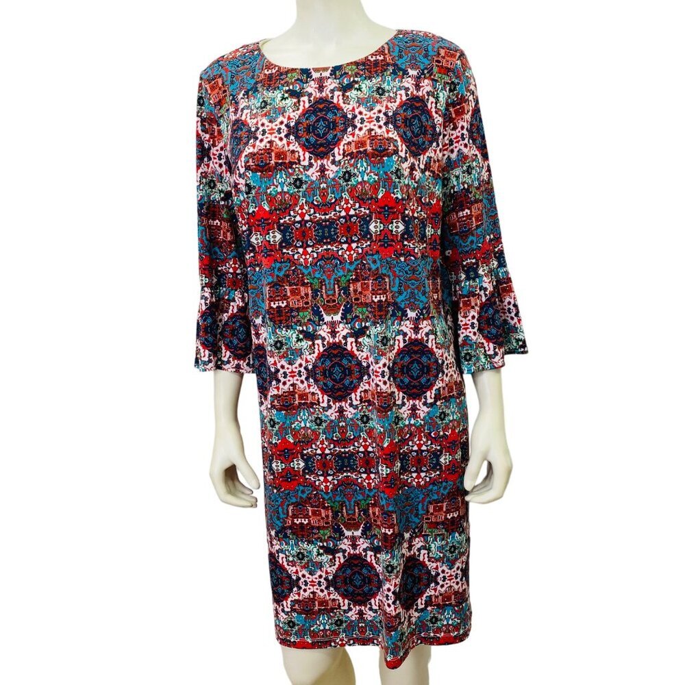 LONDON STYLE COLLECTION SHIFT RUFFLE 3/4 SLEEVE DRESS SIZE 16‎